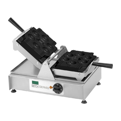 2kW. Makes six Ø 50mm twist/cake pop waffles per bake