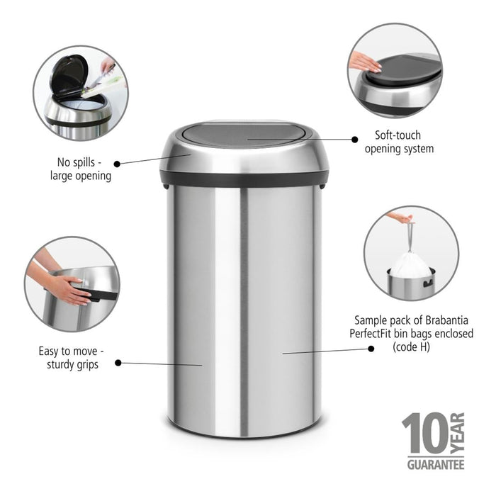Brabantia Touch Bin Matt Steel 60Ltr Brabantia