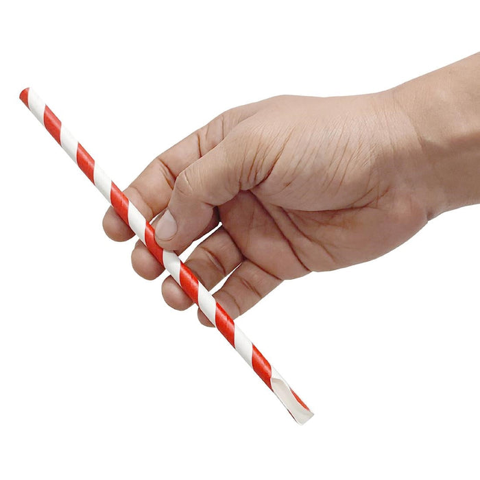 Fiesta Compostable Paper Spoon Straw Red & White Stripe 210x8mm (250 Pack) Fiesta Compostable