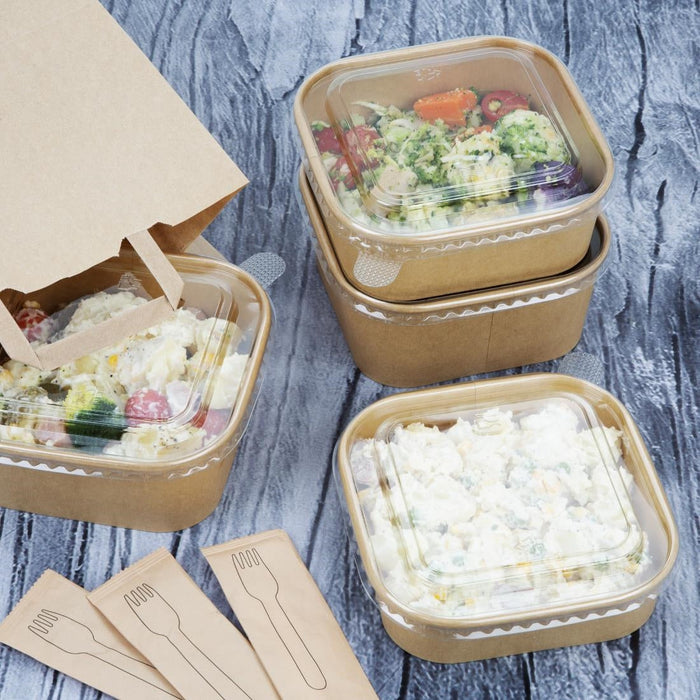 Fiesta Recyclable PET lid for Square Container Bases (300 Pack) Fiesta Recyclable
