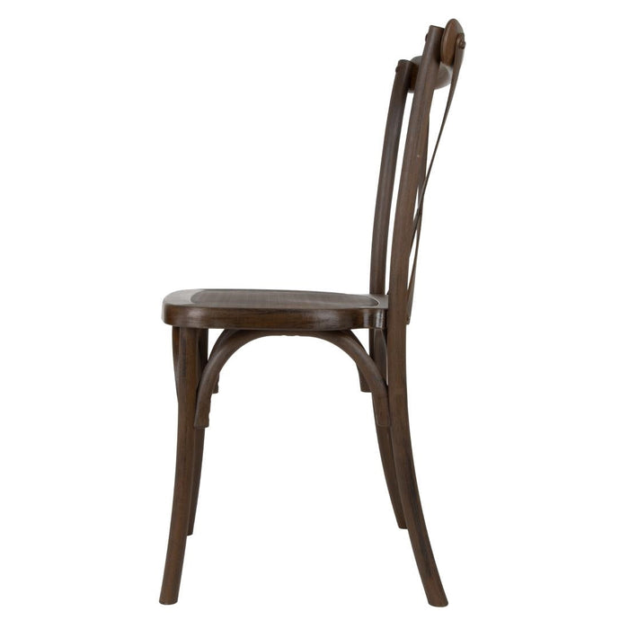 Bolero Manhattan Cross-Back Resin Chairs Dark Wood Effect (4 Pack) Bolero