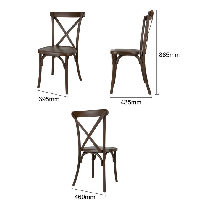 Bolero Manhattan Cross-Back Resin Chairs Dark Wood Effect (4 Pack) Bolero