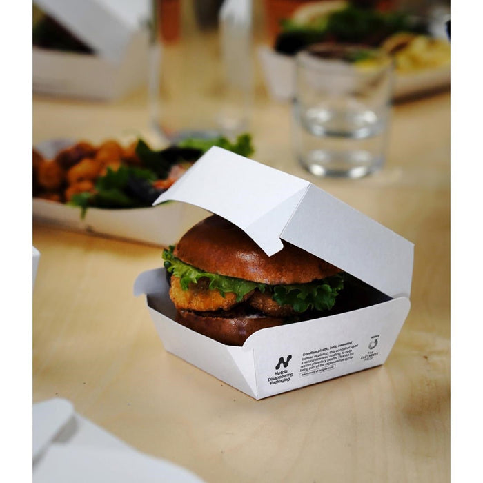 Notpla 5" Clamshell Burger Boxes - White (200 Pack) Notpla