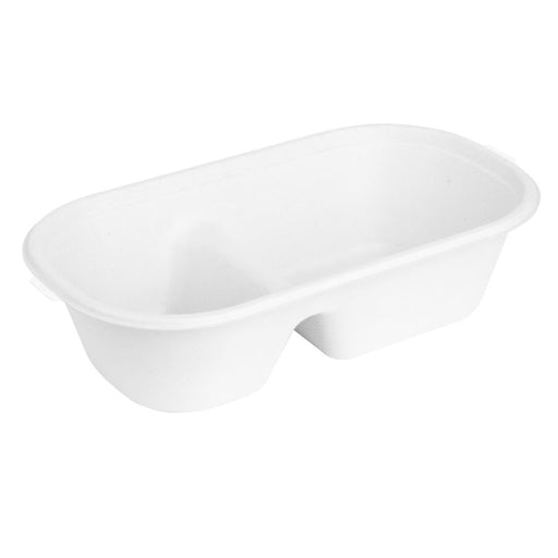 Fiesta Compostable Bagasse Oval 2-Compartment Container 900ml (100 Pack) Fiesta Compostable