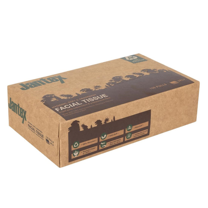 Jantex Green 100% Recycled Facial Tissues 100 Sheets (36 Pack) Jantex