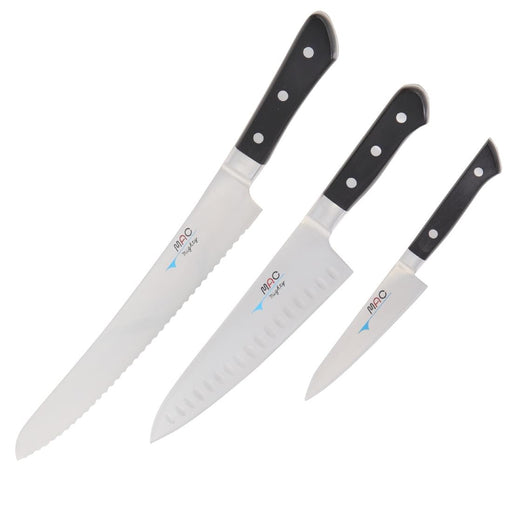 Contains: Bread/Roast knife 270mm, Chef Knife with Dimples 200mm & Paring Knife 125mm