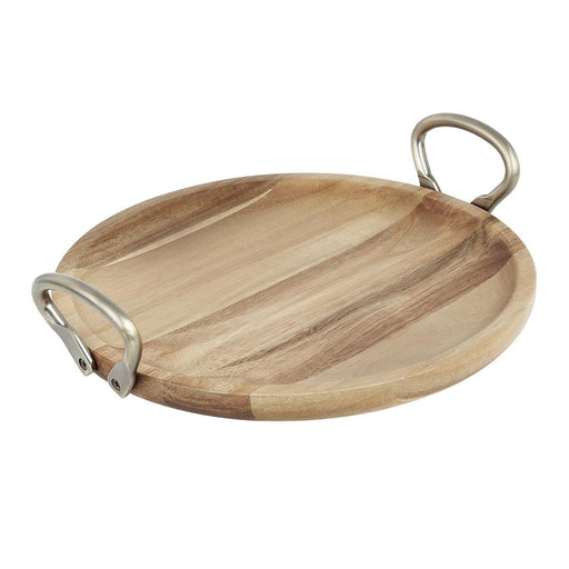 Olympia Round Dish Acacia Wood Metal Handles 345x305x80mm Olympia