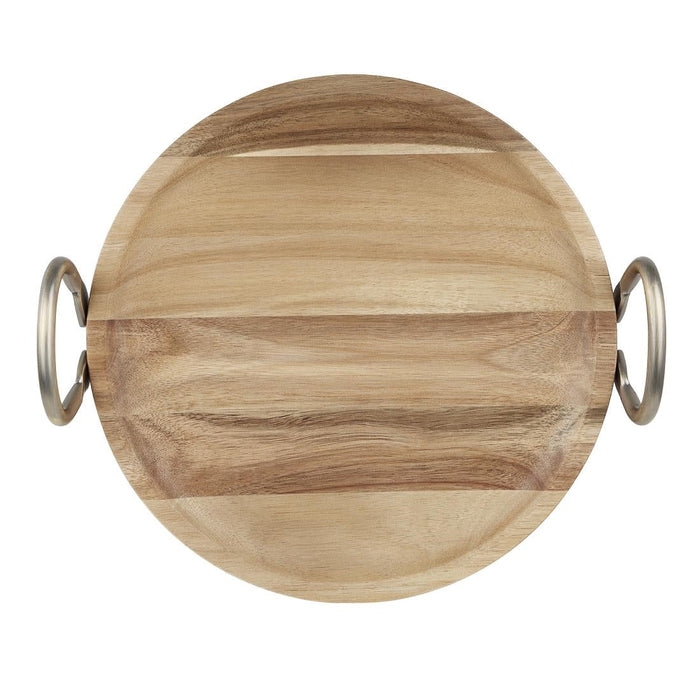Olympia Round Dish Acacia Wood Metal Handles 345x305x80mm Olympia