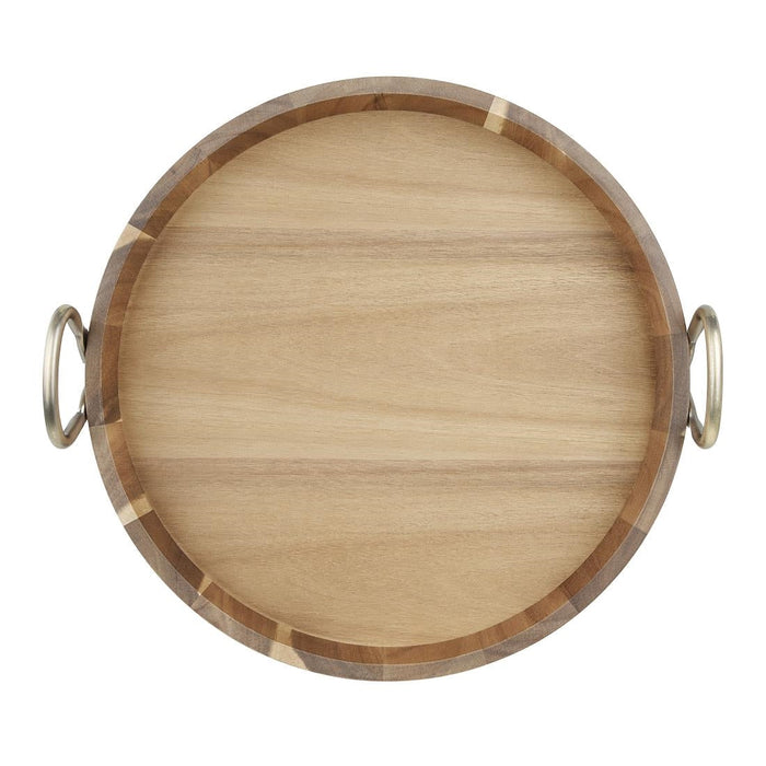 Olympia Round Tray Acacia Wood with Metal Handles 440x405x100mm Olympia