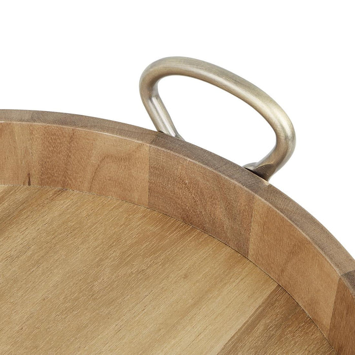 Olympia Round Tray Acacia Wood with Metal Handles 440x405x100mm Olympia