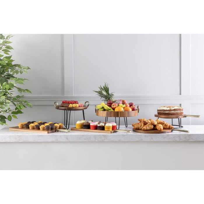 Olympia Round Tray Acacia Wood with Metal Handles 440x405x100mm Olympia