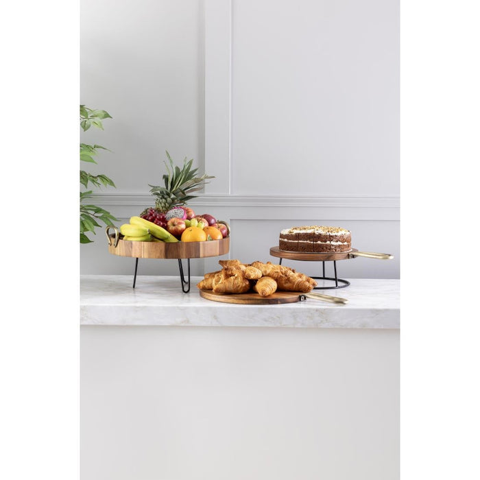 Olympia Round Tray Acacia Wood with Metal Handles 440x405x100mm Olympia