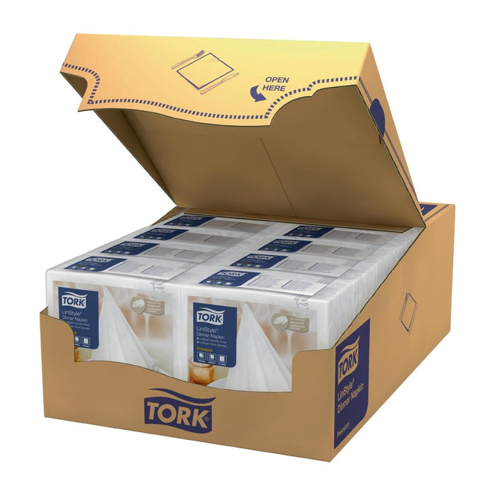 Tork Premium Linstyle 1/4 Fold Napkins White/Black 39x39cm (700 Pack) Tork