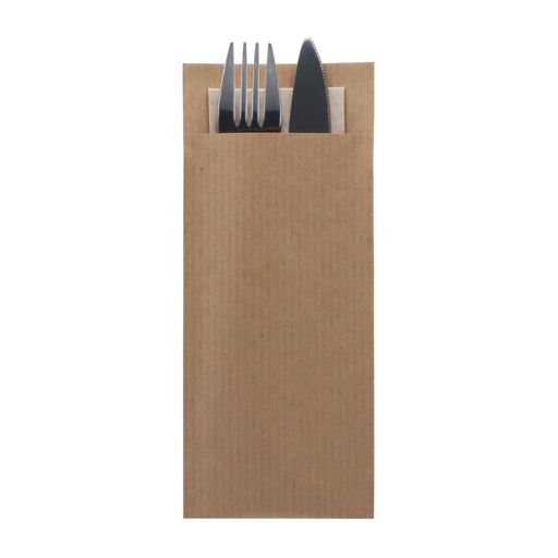 Europochette Classic Size Kraft Brown Cutlery Pouch with Kraft 2ply Napkin (500 Pack) Europochette