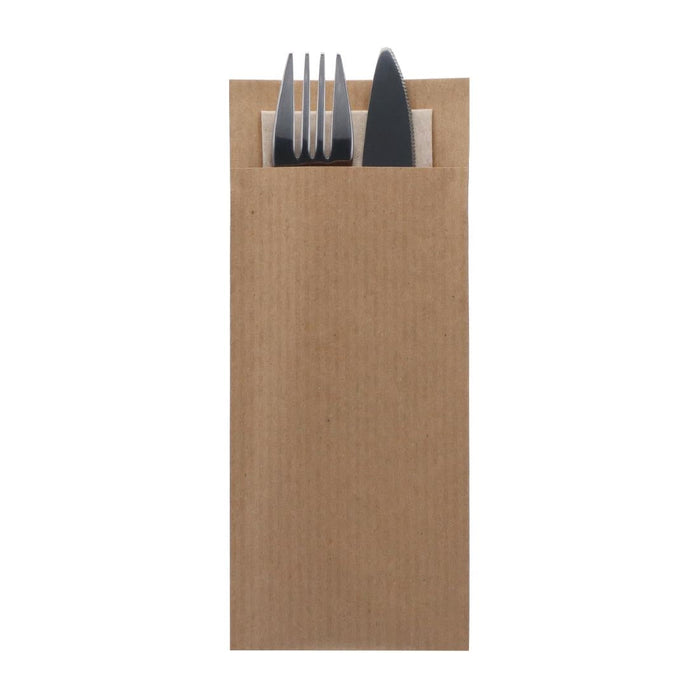 Europochette Classic Size Kraft Brown Cutlery Pouch with Kraft 2ply Napkin (500 Pack) Europochette
