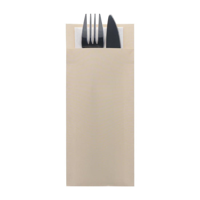 Europochette Classic Size Cream Cutlery Pouch with White 2ply Napkin (500 Pack) Europochette