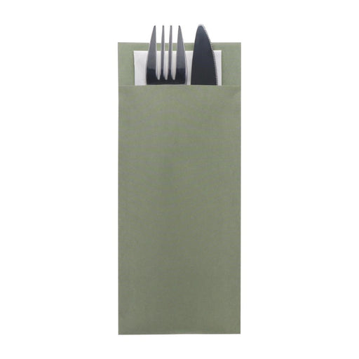 Europochette Classic Size Sage Green Cutlery Pouch with White 2ply Napkin (500 Pack) Europochette