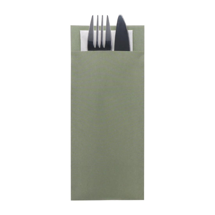 Europochette Classic Size Sage Green Cutlery Pouch with White 2ply Napkin (500 Pack) Europochette