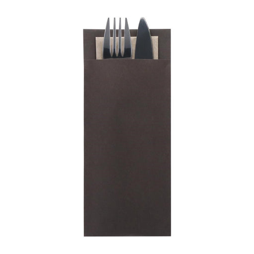 Europochette Classic Size Chocolate Brown Cutlery Pouch with Kraft 2ply Napkin (500 Pack) Europochette