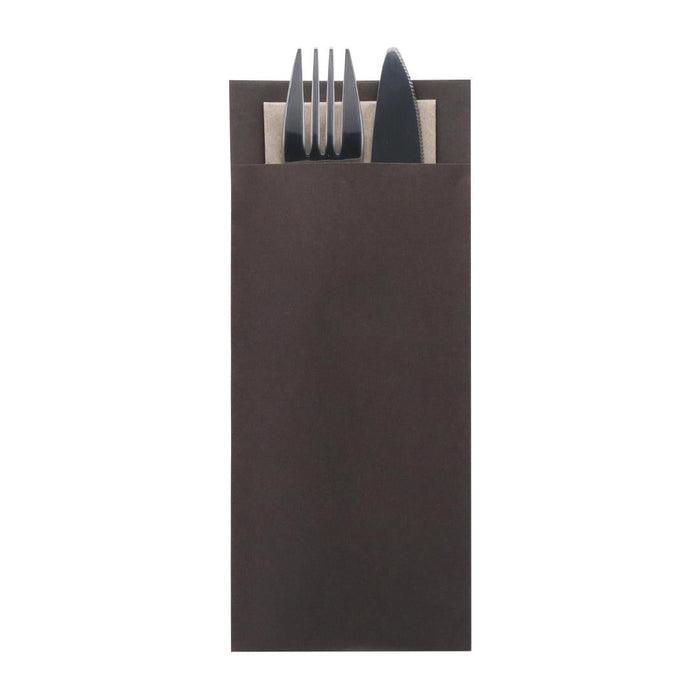 Europochette Classic Size Chocolate Brown Cutlery Pouch with Kraft 2ply Napkin (500 Pack) Europochette