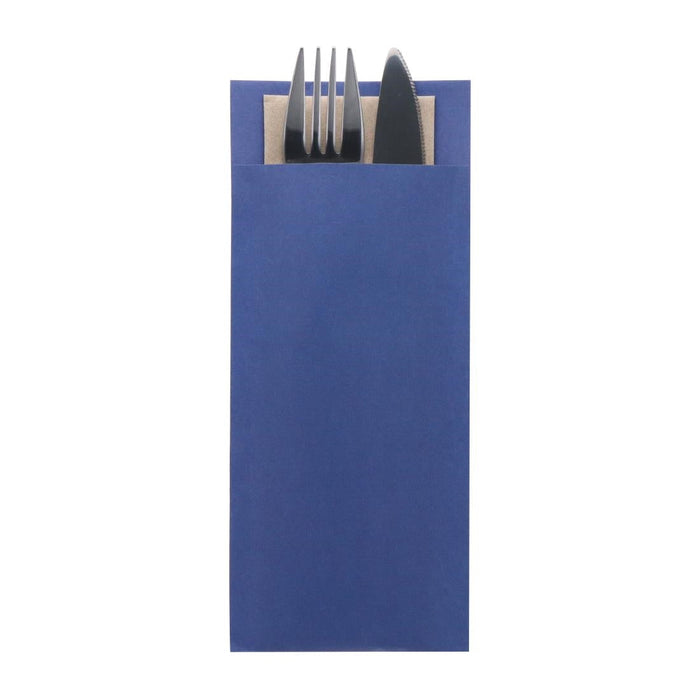Europochette Classic Size Marine Blue Cutlery Pouch with Kraft 2ply Napkin (500 Pack) Europochette
