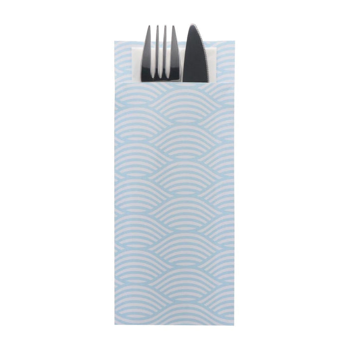 Europochette Classic Size Coastal Cutlery Pouch with White 2ply Napkin (500 Pack) Europochette