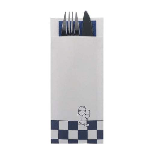 Europochette Classic Size Wine & Dine Cutlery Pouch with Blue 2ply Napkin (500 Pack) Europochette
