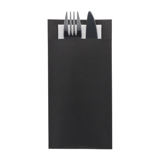 Europochette Royal Size Black Cutlery Pouch with White Soft 2ply Napkin (250 Pack) Europochette