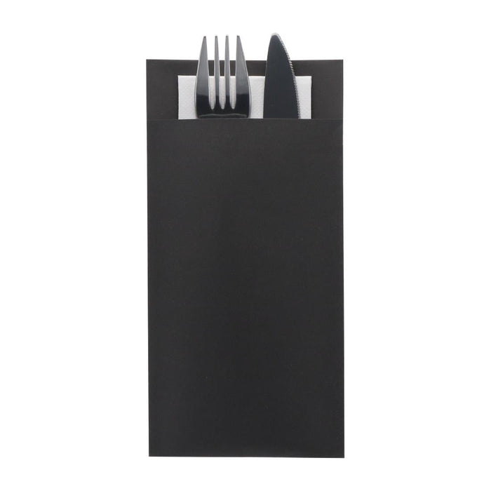 Europochette Royal Size Black Cutlery Pouch with White Soft 2ply Napkin (250 Pack) Europochette