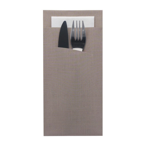 Europochette Extra Size Greige Cutlery Pouch with White Airlaid Napkin (200 Pack) Europochette