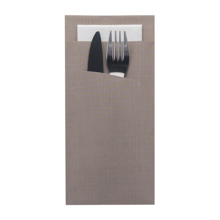 Europochette Extra Size Greige Cutlery Pouch with White Airlaid Napkin (200 Pack) Europochette