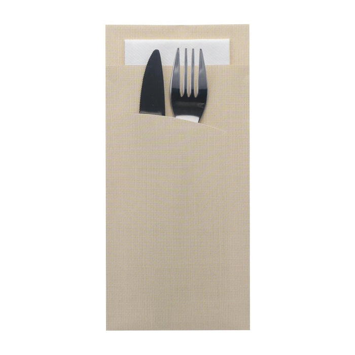 Europochette Extra Size Champagne Cutlery Pouch with White Airlaid Napkin (200 Pack) Europochette