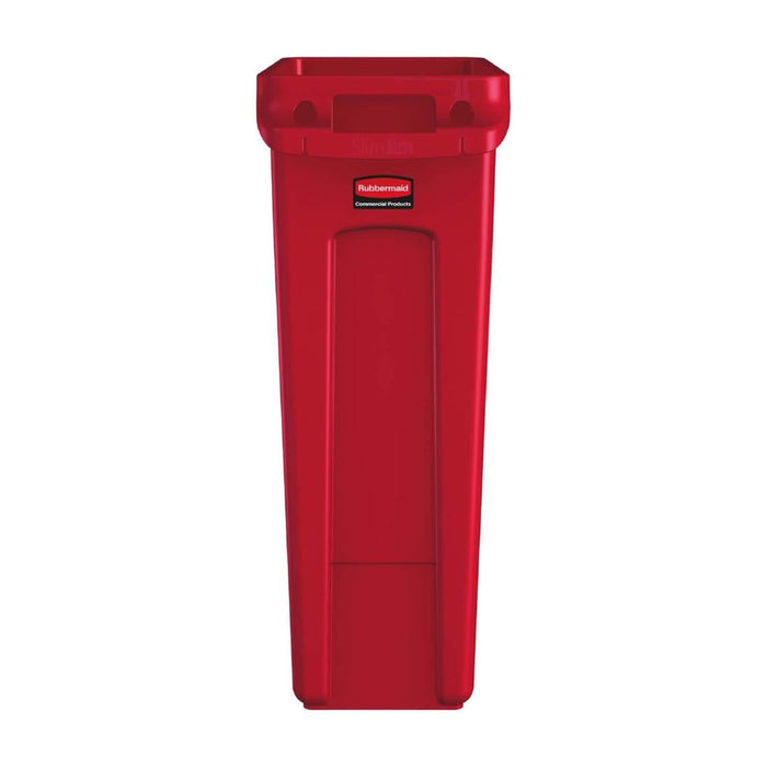 Rubbermaid Slim Jim Bin with Venting Channels Red 87Ltr Slim Jim