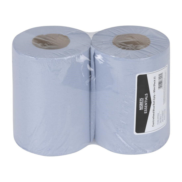 Nisbets Essentials Centrefeed Blue Rolls 2-Ply 320 Sheets (2 Pack) Nisbets Essentials