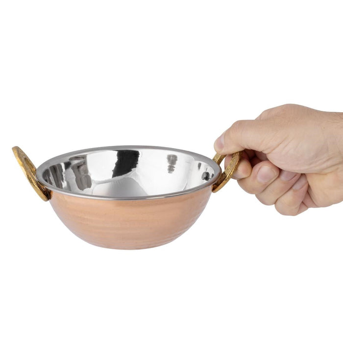 Olympia Copper Kadai Dish Stainless Steel Brass Handles 400ml Olympia
