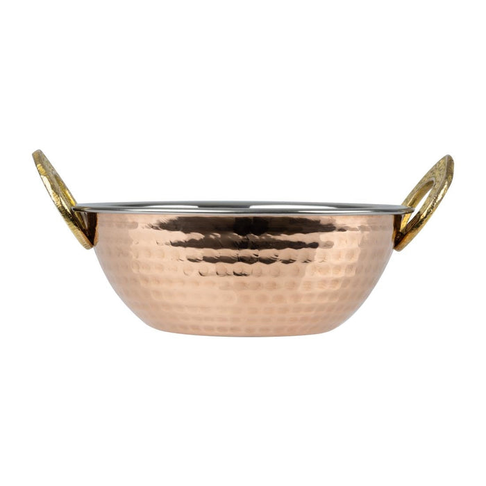Olympia Copper Kadai Dish Stainless Steel Brass Handles 400ml Olympia