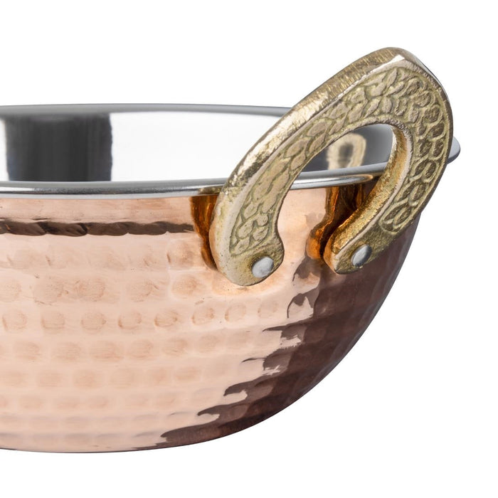 Olympia Copper Kadai Dish Stainless Steel Brass Handles 400ml Olympia