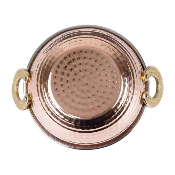 Olympia Copper Kadai Dish Stainless Steel Brass Handles 400ml Olympia