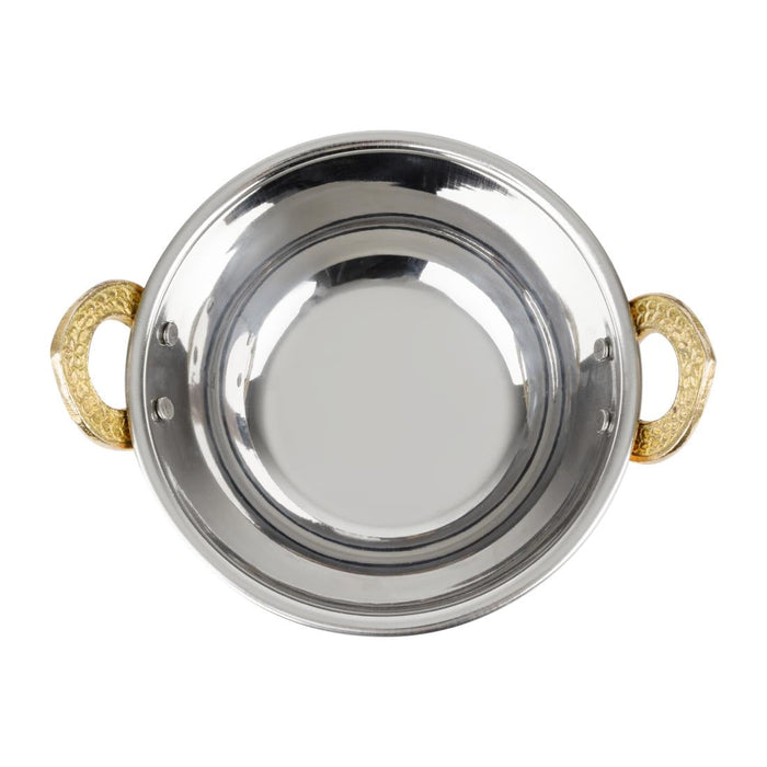 Olympia Copper Kadai Dish Stainless Steel Brass Handles 400ml Olympia