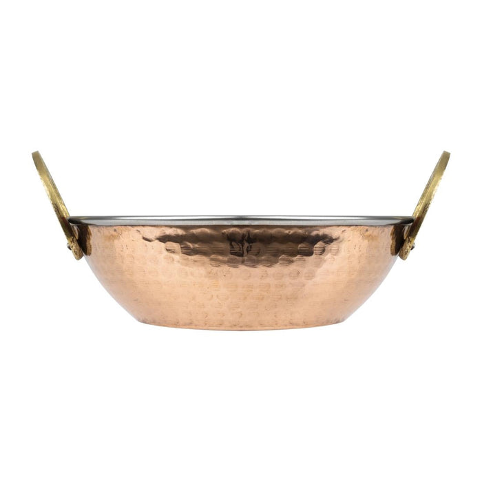 Olympia Copper Kadai Dish Stainless Steel Brass Handles 660ml Olympia