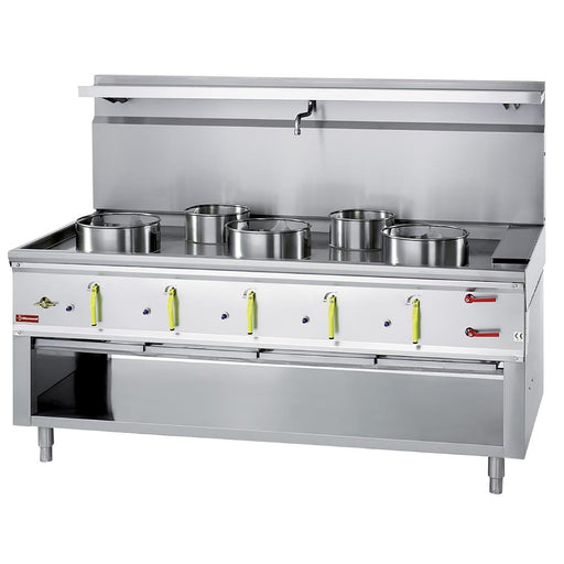 Wok burners: 3x Ø 290 mm. 21.44kW and 2x Ø 230mm. 10.13kW. Special-to-order