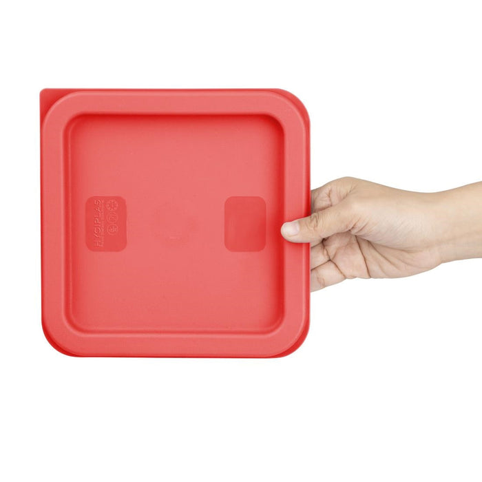 Hygiplas Square Food Storage Container Lid Red Small Vogue