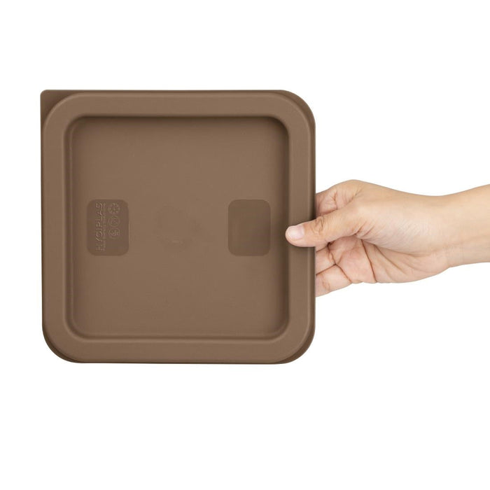 Hygiplas Square Food Storage Container Lid Brown Small Vogue