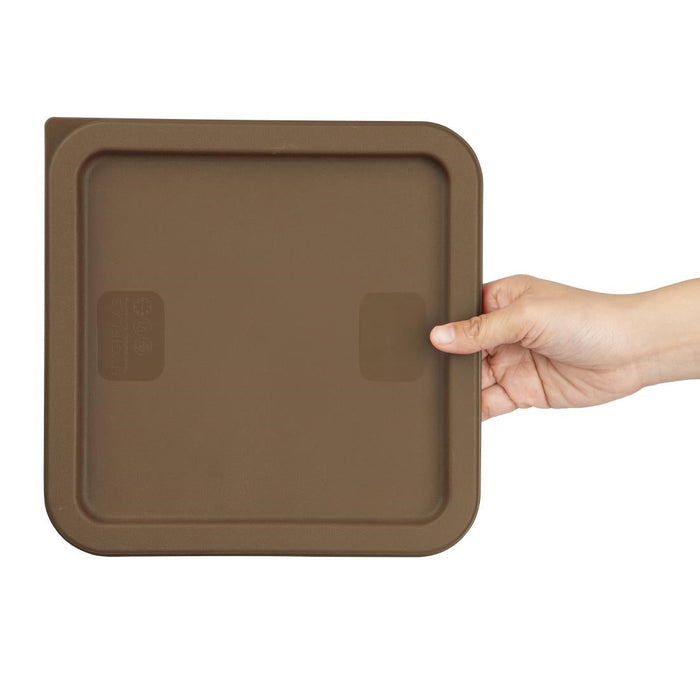 Hygiplas Square Food Storage Container Lid Brown Medium Vogue