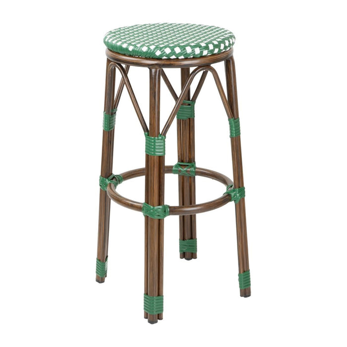 Bolero Parisian Style PE Rattan Bar Stools Green Dot Mix (2 Pack) Bolero