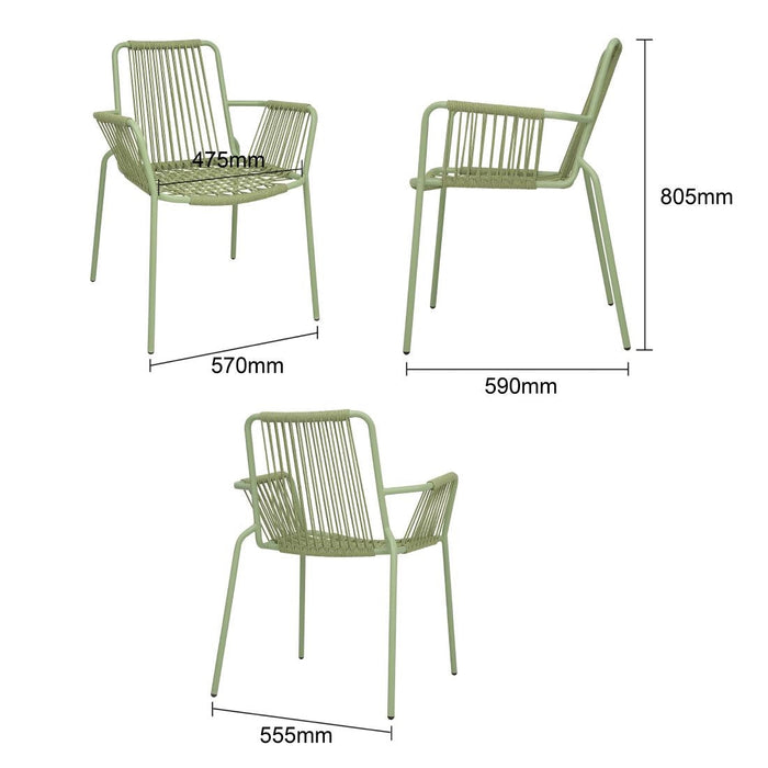 Bolero Melbourne Rope Design Arm Chairs Light Green (4 Pack) Bolero