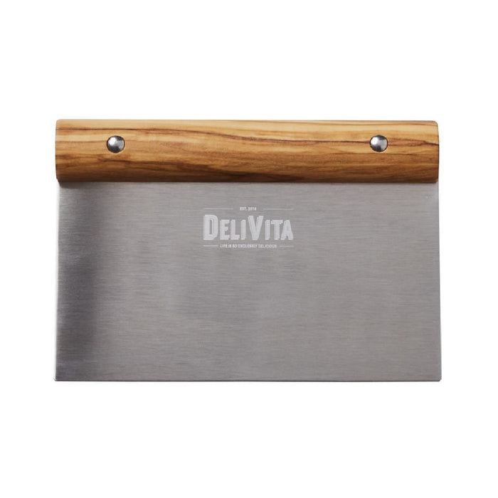 Our handcrafted, natural-olive wood and stainless steel dough scraper is the perfect tool for professionally crafting and dividing your proofed dough.