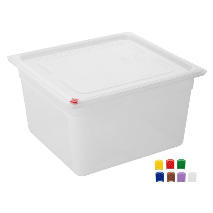 Hygiplas Click PP GN Container 2/3 with Lid & 7 Colour Clips 200mm 16.1Ltr (4 Pack) Hygiplas