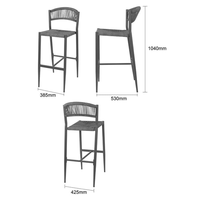 Bolero Eden PE Twist Rattan Outdoor Bar Stool Charcoal (2 Pack) Bolero