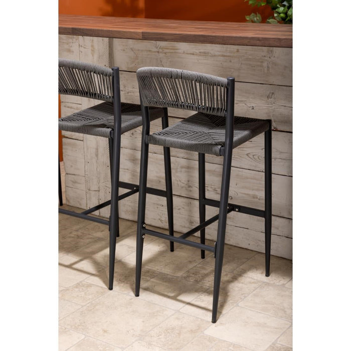 Bolero Eden PE Twist Rattan Outdoor Bar Stool Charcoal (2 Pack) Bolero